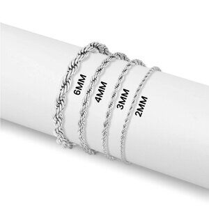 3 MM Silver Gold Rope Chain Bracelet – Hypoallergenic, Tarnish & Water-Resistant